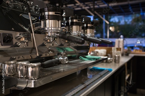 Empty espresso machine at counter