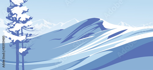 Blue mountains with snow against the blue sky