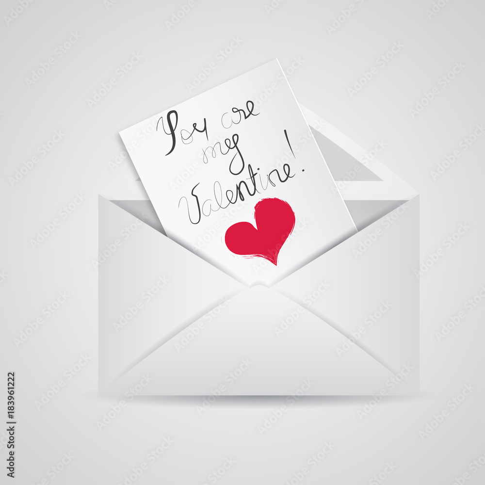 3D Valentine's Day Envelope. Be my Valentine hand drawn text 3D Valentine's Day Envelope. Be my Valentine hand drawn text