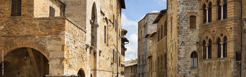 panorama of old stone buildings in Tuscany city in Italy 
