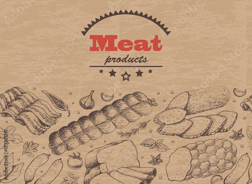 Horizontal background with meat products