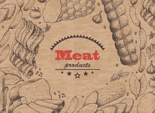 Vector background with meat products