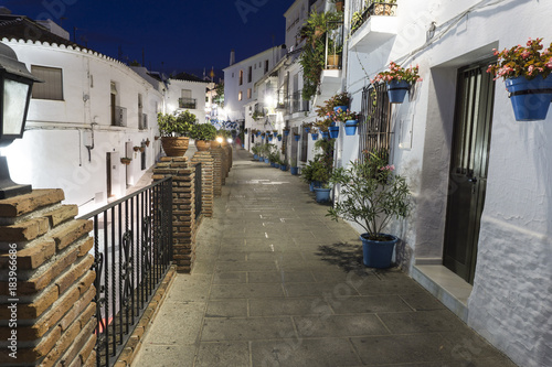 Cuadro en lienzo Mijas street at night. Costa del Sol. Andalusia.