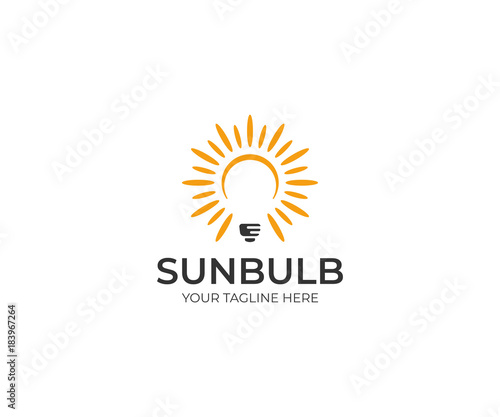 Sun and Lightbulb Logo Template. LED Vector Design. Electricity Illustration
