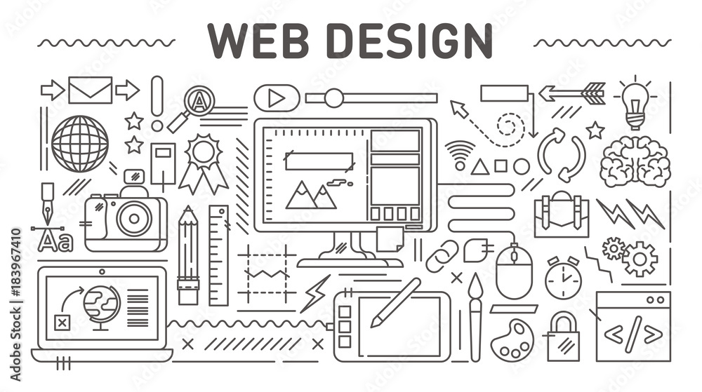 Web design concept, vector line style illustrations