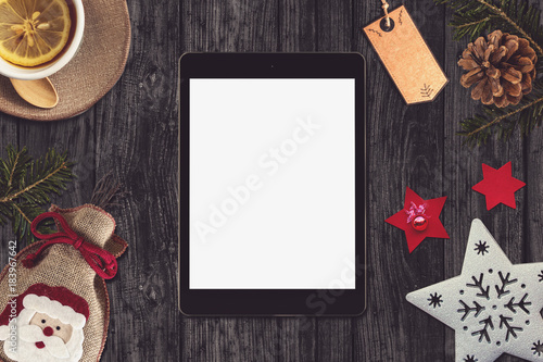 Tablet in a christmas scene
