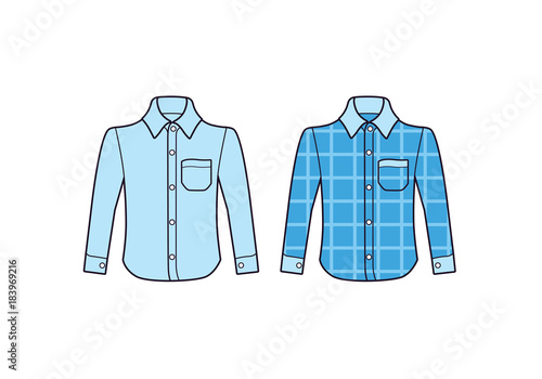 Long sleeve dress shirts isolated. Classic formal and checkered casual.