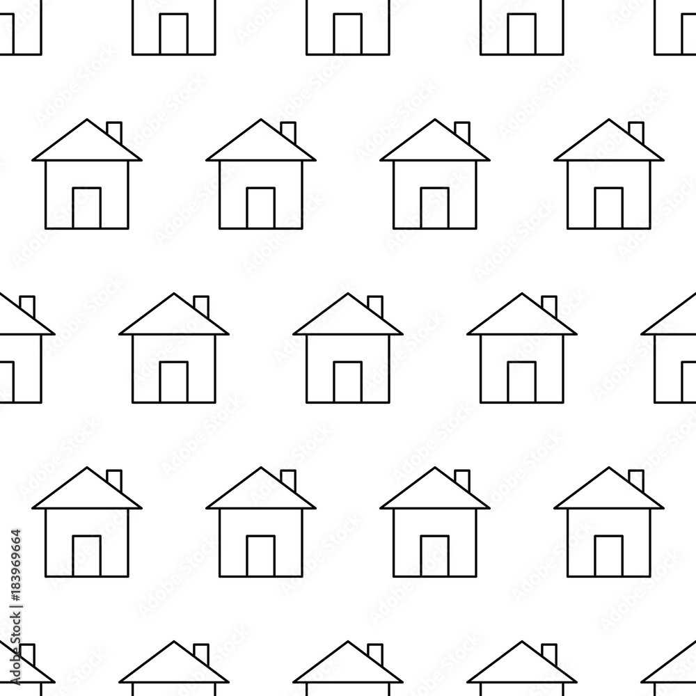 Seamless pattern from house icon black contour on a white background of vector illustration