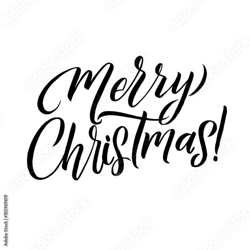 Merry Christmas Calligraphy. Greeting Card Design on White Background