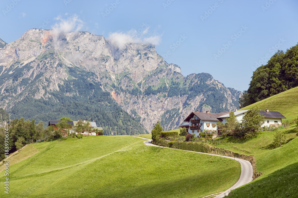 Traditional mountain farmhouse in German Alps near Berchtesgaden