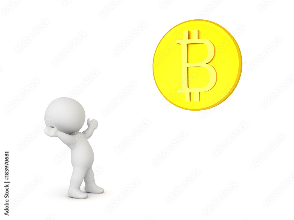 3D Character in awe of bitcoin 3D Character in awe of bitcoin