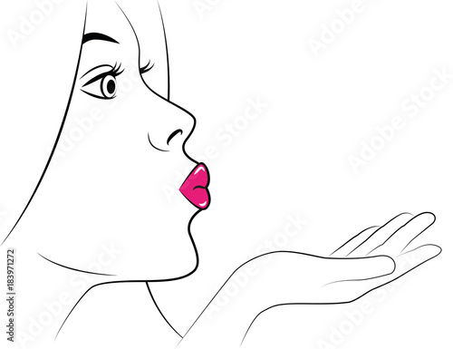 schöne frau mit pinken lippen luftkuss