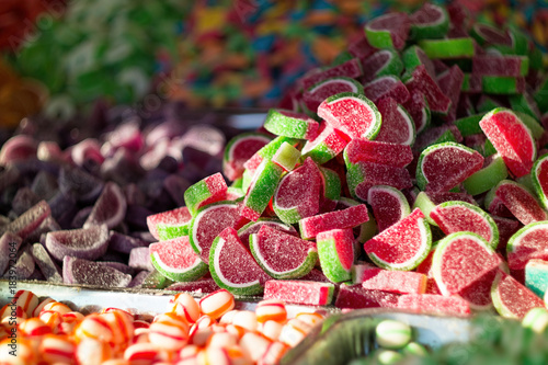 Big stack of watermelon shaped candies © Aleksandar