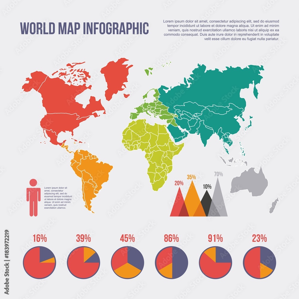 Fototapeta premium mapa świata infografika wykres statystyki procent populacji ilustracji wektorowych