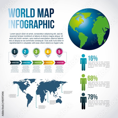 world map infographic chart population vector illustration