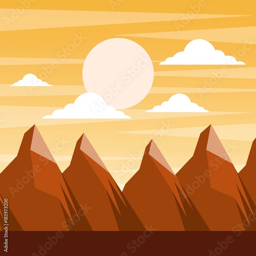 landscape sunset in the mountains full moon and clouds scene vector illustration