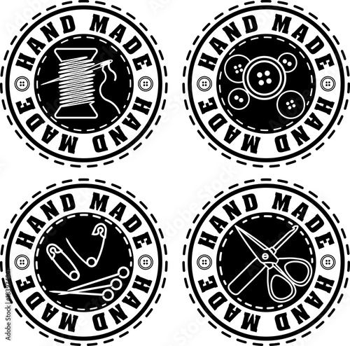 Set of four black rubber stamp solid style Hand made labels for your design.