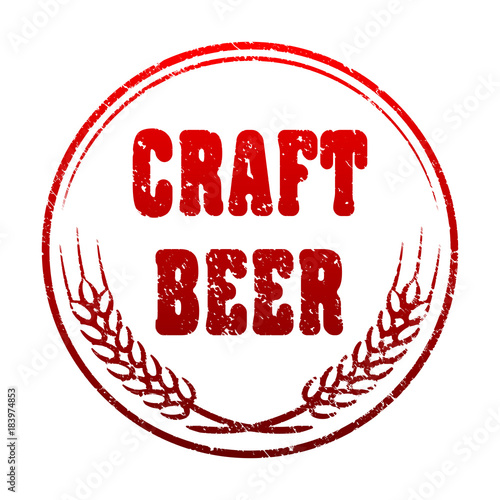 Craft beer emblem with barley ears. Vintage rubber stamp style illustration for your design.
