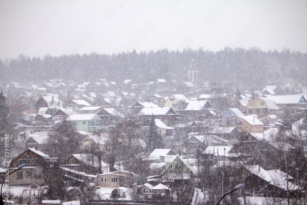 village houses under heavy snowfall village houses under heavy snowfall