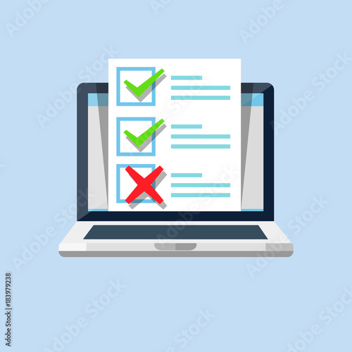 Online survey. Checklist on laptop screen. 