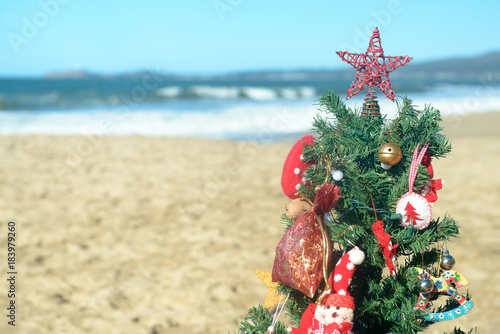 Decorated Christmas tree at the beach