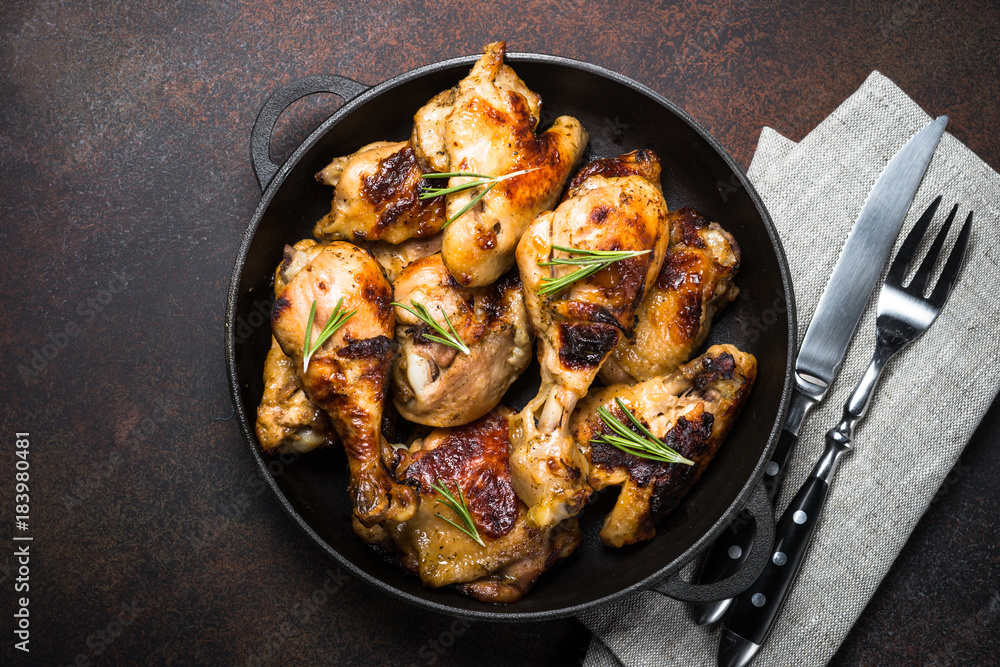 baked chicken top view. baked chicken top view.