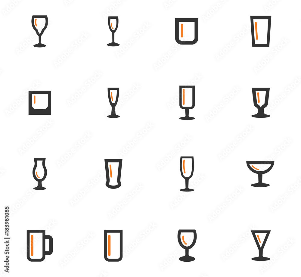 Glasses and cups icons set Glasses and cups icons set