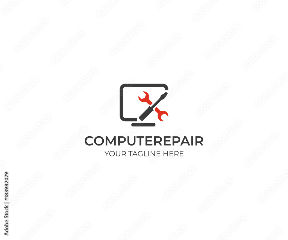 Computers Repair Logo Template. Wrench and Screwdriver Vector Design. Servicing Illustration Computers Repair Logo Template. Wrench and Screwdriver Vector Design. Servicing Illustration