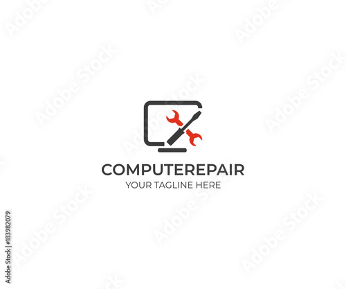 Computers Repair Logo Template. Wrench and Screwdriver Vector Design. Servicing Illustration