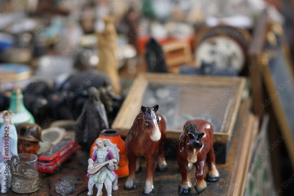 Group of vintage objects in a flea market