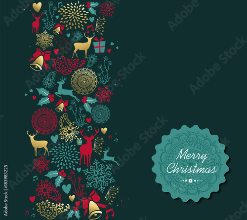Merry Christmas gold deer pattern greeting card
