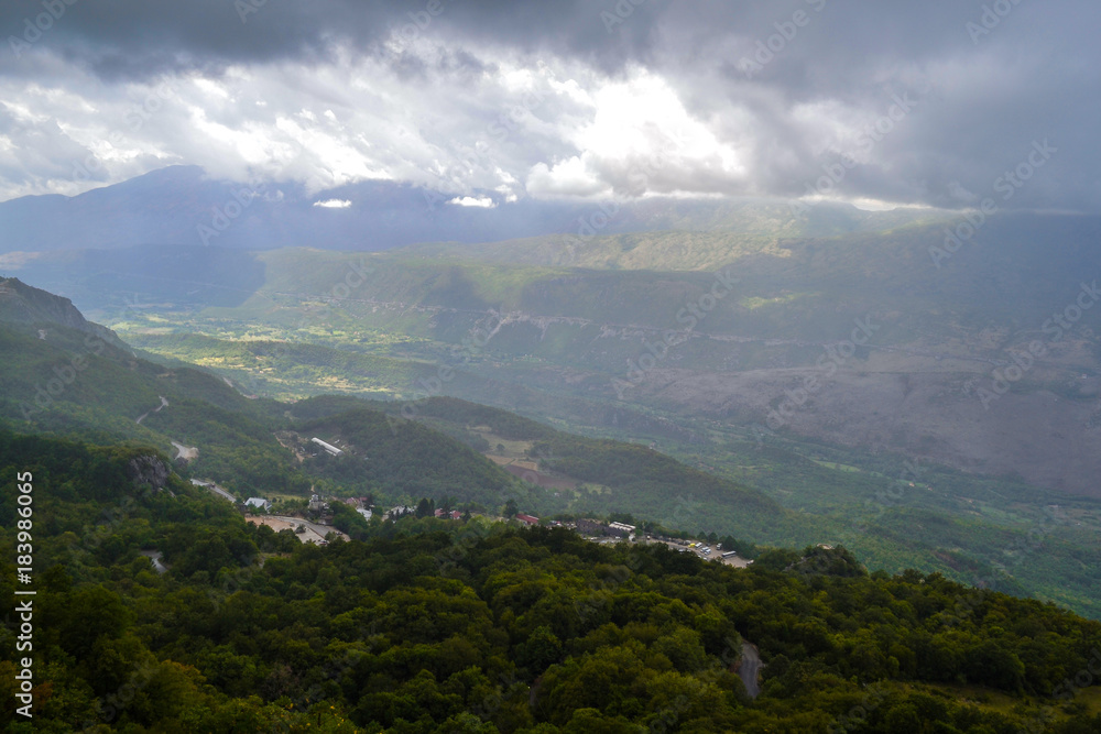 Canyon and low rain clouds. Montenegro