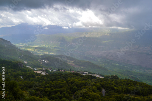 Canyon and low rain clouds. Montenegro