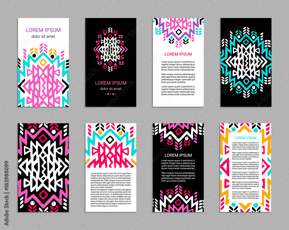 Aztec colorful hand-drawn ornamental card template. American indian ...