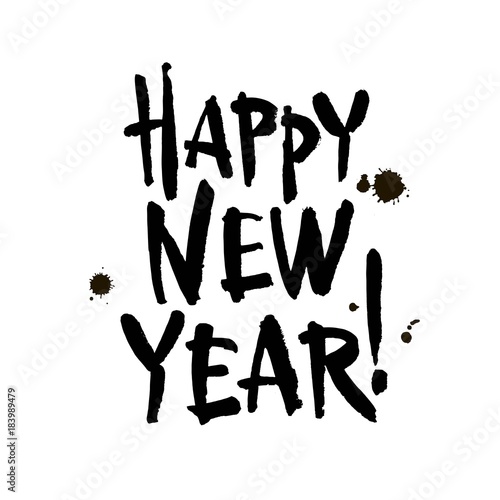 Happy new year brush hand lettering, isolated on white background. Vector illustration.