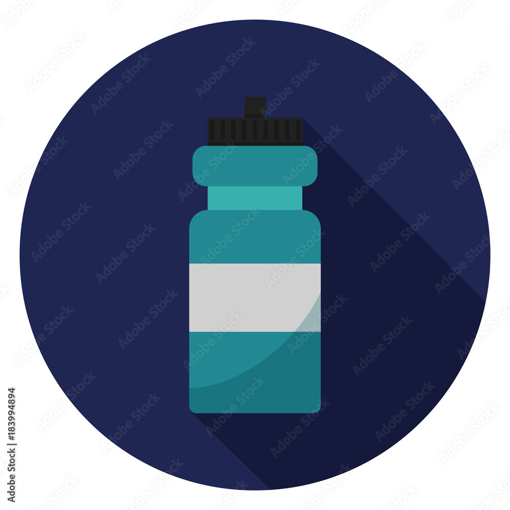 Sports bottle icon. Illustration in flat style. Round icon with long shadow. Sports bottle icon. Illustration in flat style. Round icon with long shadow.