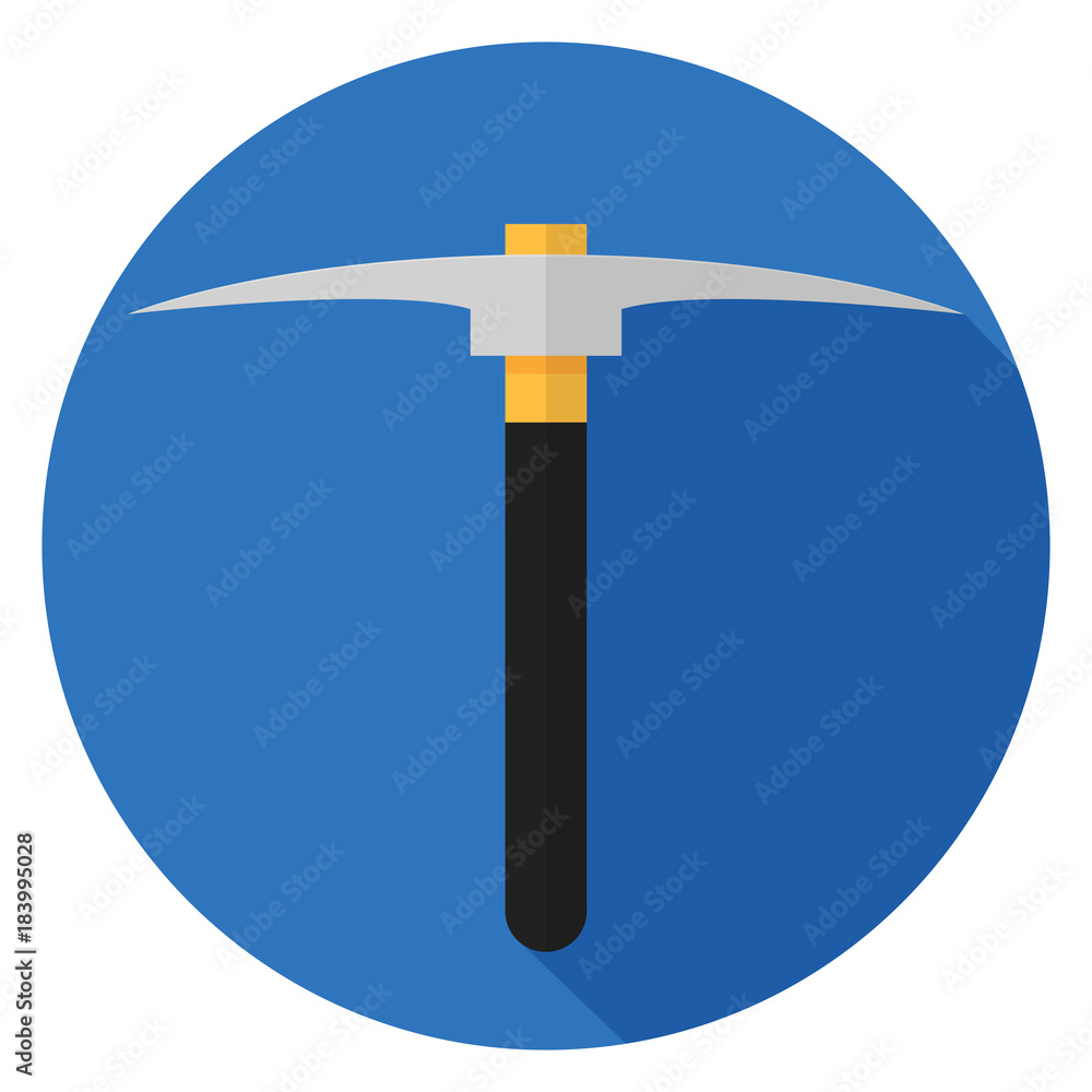 Pickaxe icon. Illustration in flat style. Round icon with long shadow. Pickaxe icon. Illustration in flat style. Round icon with long shadow.