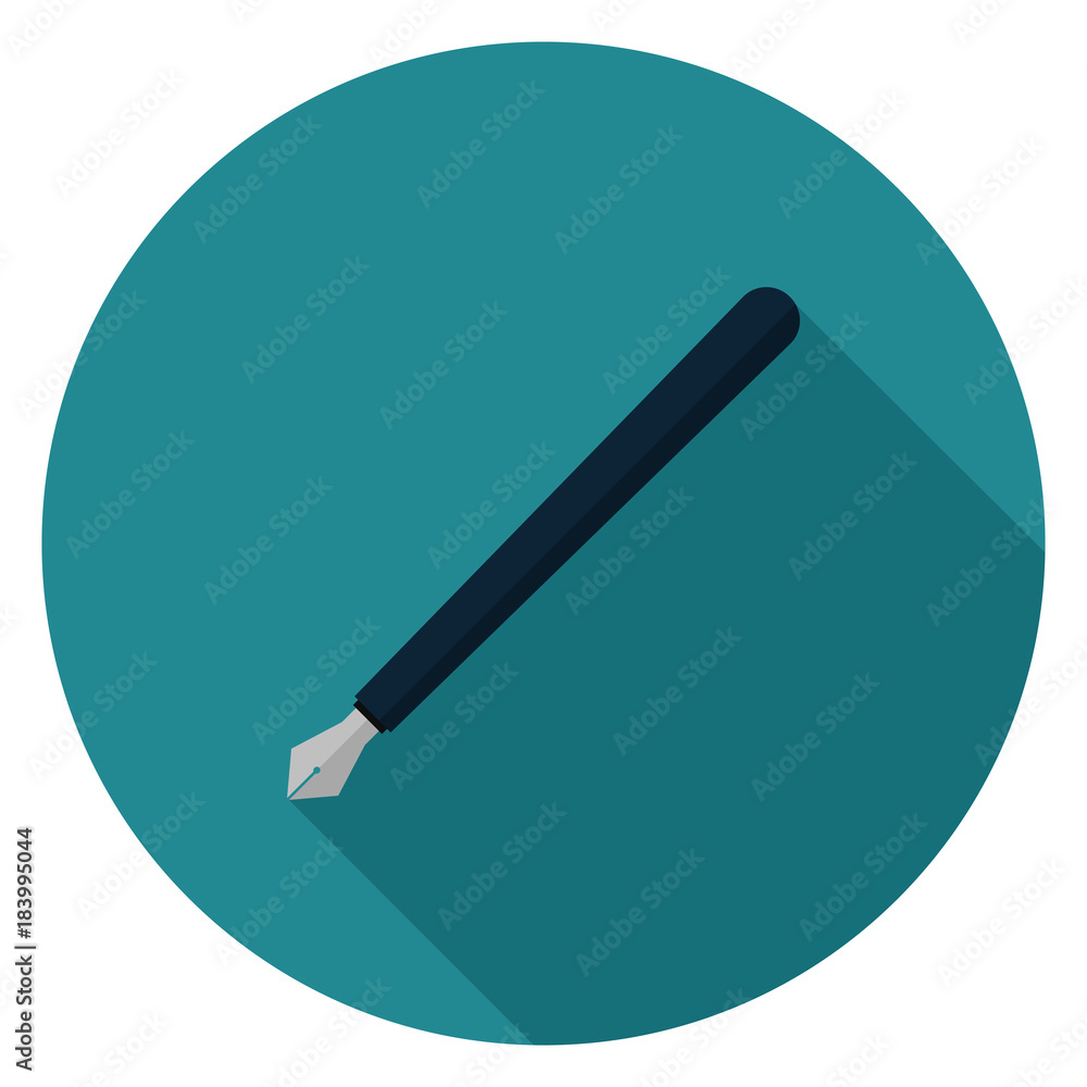 Fountain pen icon. Illustration in flat style. Round icon with long shadow. Fountain pen icon. Illustration in flat style. Round icon with long shadow.
