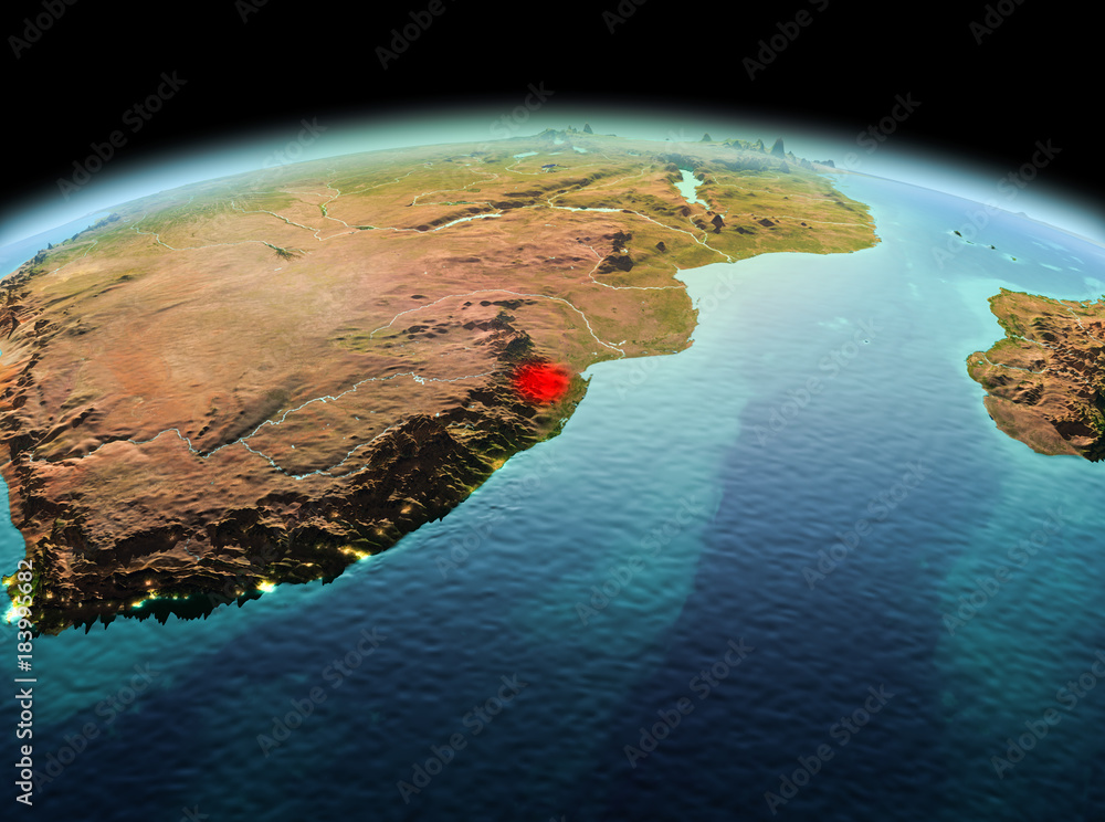 Fototapeta premium Swaziland on planet Earth in space