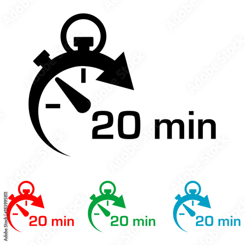 Icono plano cronometro con 20 min en varios colores