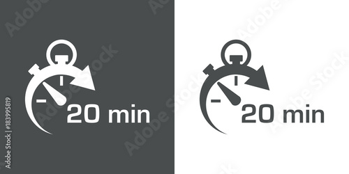 Icono plano cronometro con 20 min gris y blanco photo