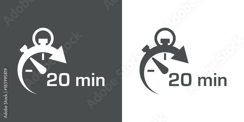 Icono plano cronometro con 20 min gris y blanco
