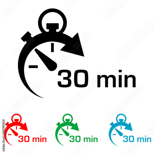 Icono plano cronometro con 30 min en varios colores