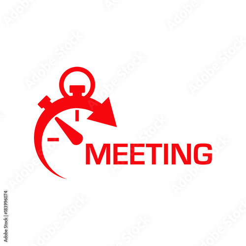 Icono plano cronometro con MEETING rojo en fondo blanco