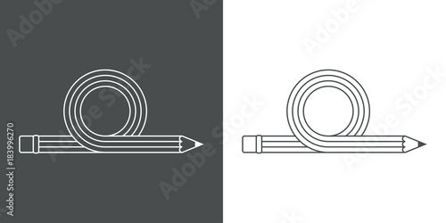 Icono plano linea lapiz en bucle gris y blanco