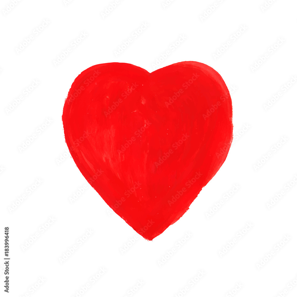 Hand-drawn painted red heart, vector element for your design