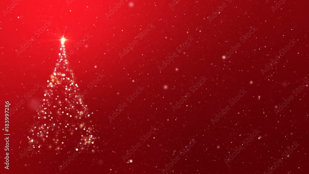 Christmas Tree and Snowfall on Red Background Loop Christmas Tree and Snowfall on Red Background Loop
