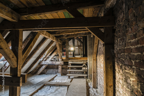 Not developed attic, old attic, Not developed loft, wooden roof construction