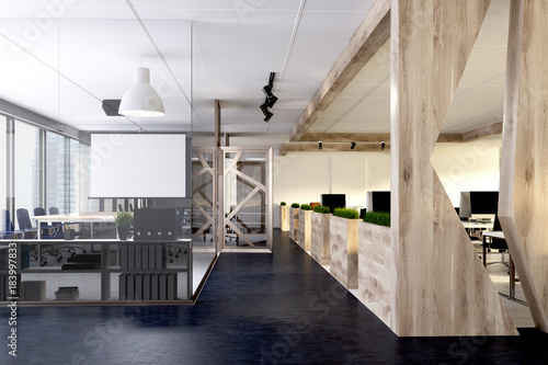 Panoramic office interior  wood