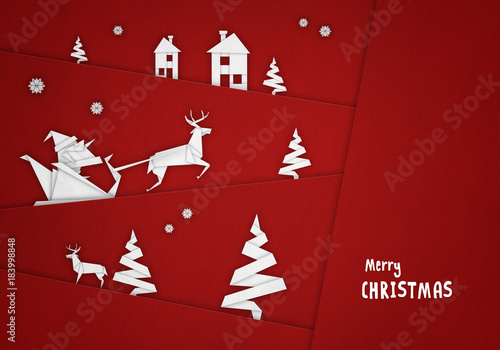 Merry Christmas - paper origami with Santa Claus background ( xmas , holiday )